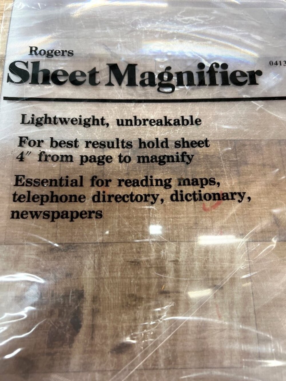 Rogers Sheet Magnifier Lightweight Unbreakable For Maps & Reading 10''x7''